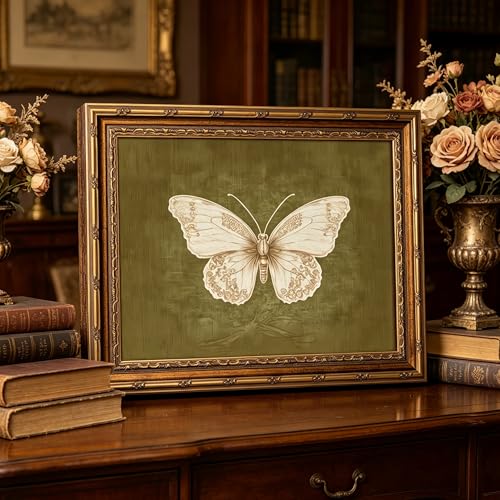 FTHMTN Vintage Gold Framed Butterfly Wall Art,Moody Insect Canvas 12x16in - color: Butterfly, size: 16"L x 12"W