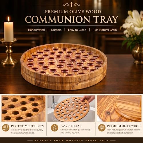Zhehao 1 Pcs Wood Communion Tray Set with Disposable Cups Church Serving Plate Christian Church Supplies for Sunday Service, Fellowship and Ministry (Olive Wood) - color: Olive Wood