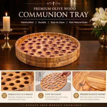 Zhehao 1 Pcs Wood Communion Tray Set with Disposable Cups Church Serving Plate Christian Church Supplies for Sunday Service, Fellowship and Ministry (Olive Wood) - color: Olive Wood