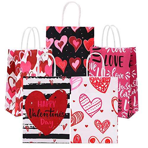 Cooraby 20 Pack Valentines Day Paper Gift Bags with Handles