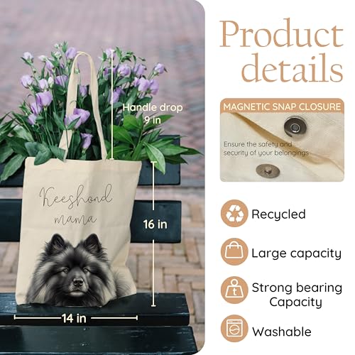 Dog Mom Canvas Tote Bag for Women, Reusable Cotton Shoulder Bag, Dog Lover Gift, Mother’s Day Pet Mom Shopping Tote - color: Keeshond