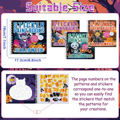 4Pcs Halloween Paint by Sticker Books Halloween Pumpkin Ghost Witch Sticker by Number Books Activity Book Puzzle Book Craft Art Gift Holiday Party Favors Create 32 Pictures - style: Halloween