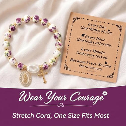 Virgin Mary Cross Bracelet with Miraculous Medal & Crucifix Charm - color: purple3