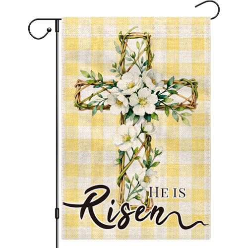 He Is Risen Easter Garden Flag 12x18 Inch Double Sided, Christian Religious Easter Cross Yard Flags for Outside, Welcome Spring Flowers Decorative Flag for Home Holiday Decorations(ONLY FLAG) - color: Cross