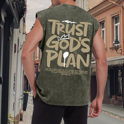BINTEHGS Mens Sleeveless Graphic Tees Christian Tank Tops Workout Cut Off Shirt Acid Wash Gym Tanks Religious Faith Tee - color: Army Green, size: Medium