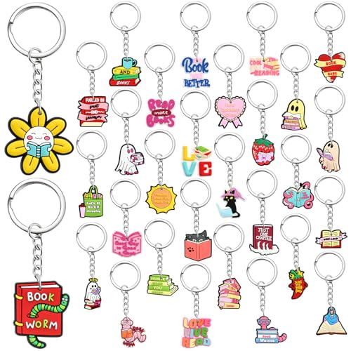Cute Keychain Bulk,Cute Key Chain for Car Keys Purse Bag Rewards - color: Bookish-30