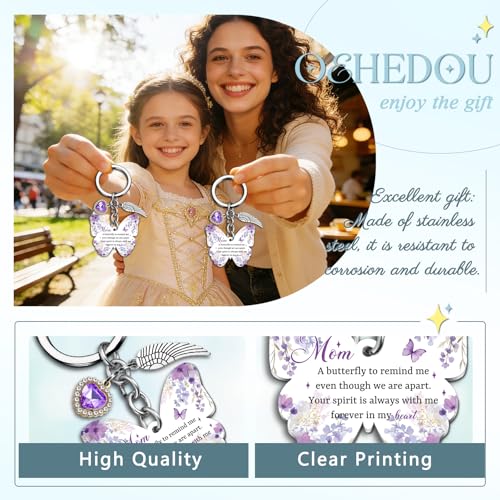 OEHEDOU Butterfly Gifts Keychain For Women Men Family Members Memorial Gift - color: Purple Mom
