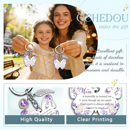 OEHEDOU Butterfly Gifts Keychain For Women Men Family Members Memorial Gift - color: Purple Mom