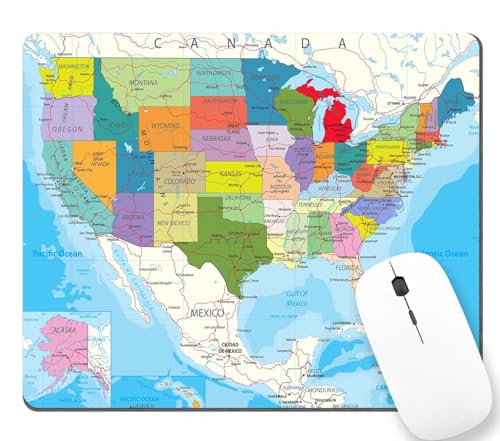 TSSOHU USA Map Mouse Pad Non-Slip Rubber Base Gaming MousePads for Computers Laptop Office, Computer Mouse Pad for Wireless Mouse, 9.5""x7.9""x0.12"" Inch(240mm x 200mm x 3mm), WMJMP2429 - color: WMJ129