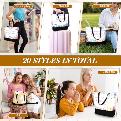 40 Pcs Christian Canvas Tote Bible Bag for Women - style: Floral