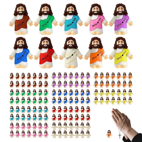 150 Pcs Easter Little Jesus Figures Mini Jesus Figurines Bulk to Hide and Seek Tiny Christ Savior Love You Religious Party Favors for Easter Egg Stuffers Sunday Religious Party Favor Baptism Gifts