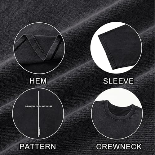 Christian Shirts for Men The Way The Truth The Life Shirt Jesus God Cross Bible Verse Oversized Washed Graphic Tees - color: Black, size: Small