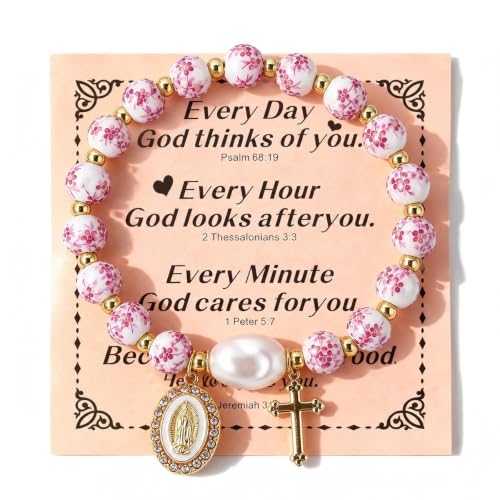 Virgin Mary Cross Bracelet with Miraculous Medal & Crucifix Charm - color: purple1