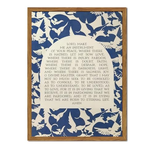 Christian Lords Prayer Wall Art Jesus Bible Verse Wall Decor Painting, Mid Century Francis Scripture Poster Canvas Prints Blue Religious Quotes Room Artwork 16x24 inch Wood Framed - color: Jesus-D, size: 24"L x 16"W