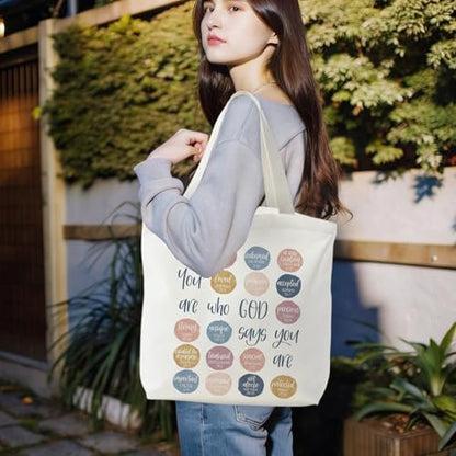 Christian Tote Bag for Women,Jesus Canvas Tote Bag,Christian Gifts for Women Faith - color: You Are Who God Say You Are