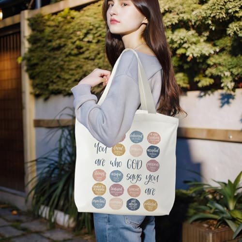 Christian Tote Bag for Women,Jesus Canvas Tote Bag,Christian Gifts for Women Faith - color: You Are Who God Say You Are