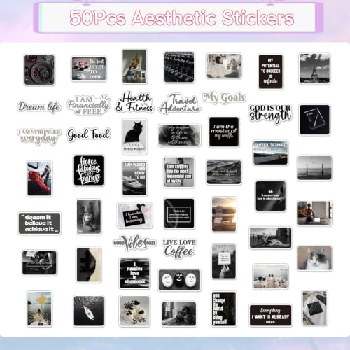 50Pcs Vision Board Stickers Supplies Black White Affirmation Decals - color: Black White Affirmation