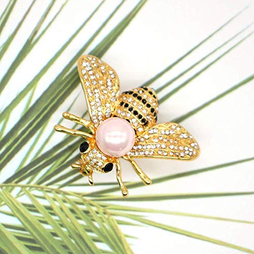 Honey Bee Brooches Crystal Insect Themed Bee Brooch Animal Fashion Shell Pearl Brooch Pin Gold Tone - color: Pink pearl