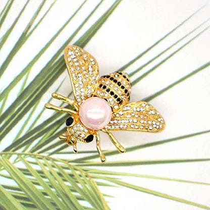 Honey Bee Brooches Crystal Insect Themed Bee Brooch Animal Fashion Shell Pearl Brooch Pin Gold Tone - color: Pink pearl