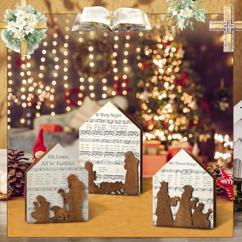 3 Pcs Christmas Nativity Scene Table Ornament, Christian Music Sheet Decor