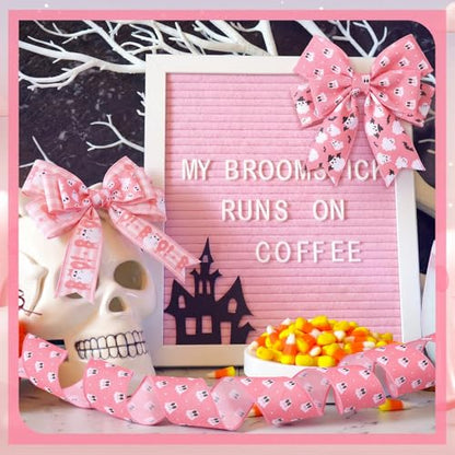 12 Rolls 60 Yards Pink Ghost Halloween Wired Ribbon for Wreath Bow - style: Pink Ghost