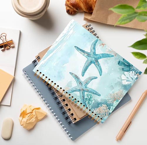 GDJIEGBC Teal Starfish Ocean Beach Notebook, Nautical Coastal Journal for Women, Beach Themed Gifts, Marine Biology Gifts, Watercolor Starfish Marine Life Spiral Notebook Journal 5.5x8.3 - color: Color 04