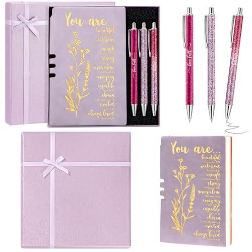 Affrolling 5 Pcs Christian Gifts for Women Church Religious Gifts A6 Bible Leather Notebook Pens with Box Prayer Journal for Men Bible Study Pastor's Wife Godmother Father(Purple) - color: Purple