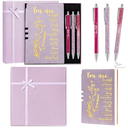 Affrolling 5 Pcs Christian Gifts for Women Church Religious Gifts A6 Bible Leather Notebook Pens with Box Prayer Journal for Men Bible Study Pastor's Wife Godmother Father(Purple) - color: Purple