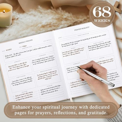 Lanpn Bible Prayer Journal for Women Men, 68 Weeks Linen Bible Study Journal Christian Prayer Notebook Planner with Scripture Verse, Devotional Journal Religious Christian Faith Gifts Women, Green - color: Green