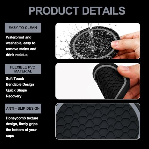 4PCS Car Cup Holder Coasters - 2.75 Inch Non-Slip Insert Water Bottle Holder Pads, Dustproof Automotive Interior Accessories Mat, Universal for Vehicles, Trucks, RVs (Grey) - color: Grey