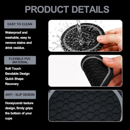 4PCS Car Cup Holder Coasters - 2.75 Inch Non-Slip Insert Water Bottle Holder Pads, Dustproof Automotive Interior Accessories Mat, Universal for Vehicles, Trucks, RVs (Grey) - color: Grey