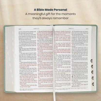 Personalized KJV Giant Print Floral Bible, Name Engraved, Standard Size - color: Dusty Green