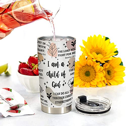 Christian Gifts for Women - Stainless Steel I Am a Child of God Tumbler Cup 20oz - Christian Faith Jesus God Bible Verse Religious Gifts - color: Child of God