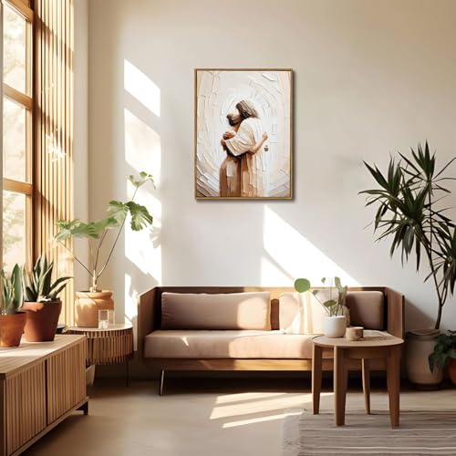 Woman in Jesus Arms Framed Canvas Wall Art 16x24 inch - color: Safety, size: 16"x24" Natural