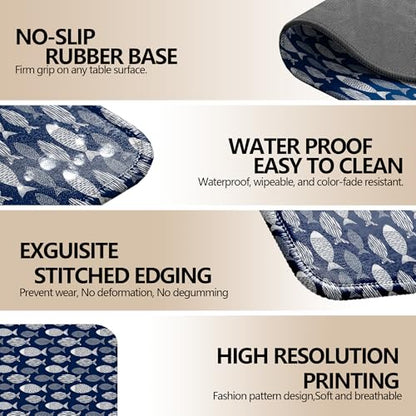 Navy Blue Fish Coastal Beach Mouse Pad, Nautical Ocean Fish Sea Life Mouse Pad for Lake Beach House Office Computer Laptop Desk Accessories, 9.5x7.9 Inch - color: Navy Blue