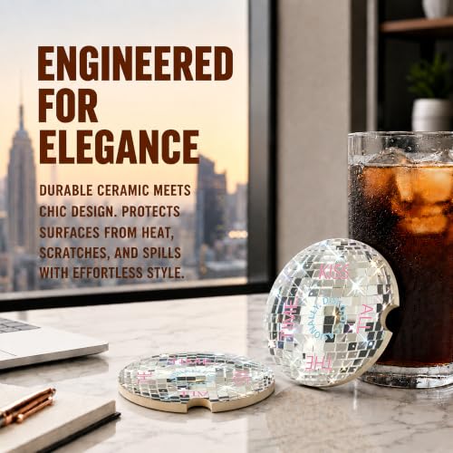 Disco Ball Car Coasters, Retro Coquette Preppy Cup Holders, 05 - color: Disco Ball
