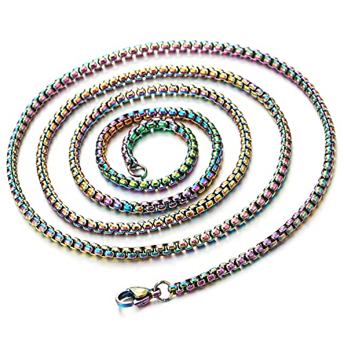 COOLSTEELANDBEYOND Mens Womens EXTRA LARGE Steel Cross Pendant Necklace with Cubic Zirconia and Wheat Chain - color: K-Metal Color: Rainbow Colorful