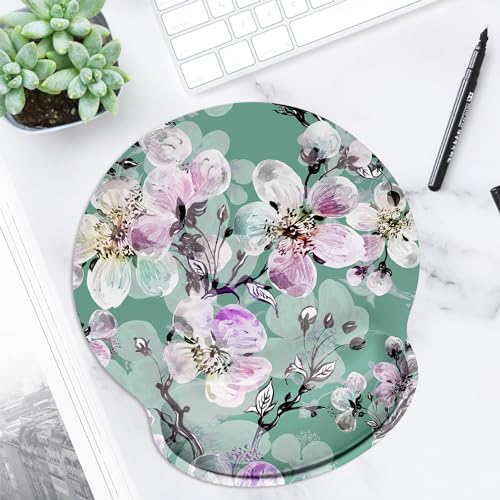 ITNRSIIET Ergonomic Mouse Pad with Wrist Support Wrist Rest Smooth Surface Non-Slip Rubber Base Comfortable Office Supplies Pain Relief, 9.8 x 9.1 inches, Beautiful Flower Art - color: Beautiful Flower Art