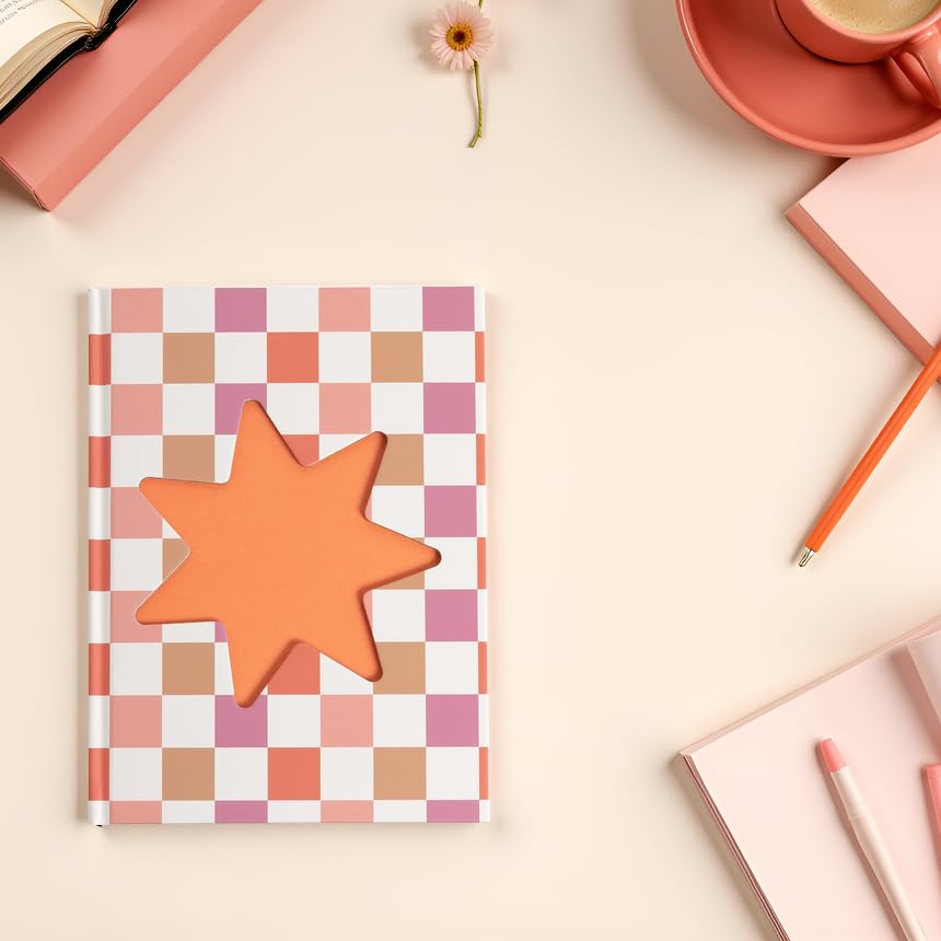 Pearhead Pink & Orange Star Cutout Hardcover Graph Notebook, 6.25x8.25 Grid Journal for Bullet Journaling, Planning & School Notes, 200 Pages - color: Orange Cut-Out Checkered Graph Journal