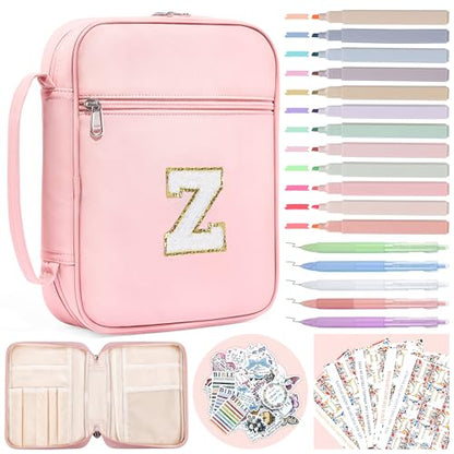 WOBAGMEN Bible Cover for Women,Pink PU Leather Personalized Bible Case with Bible Study Supplies,Including Tabs and Highlighter Set, Faith Chiristain Gift for Women Girls (Pink, Z) - size: Z