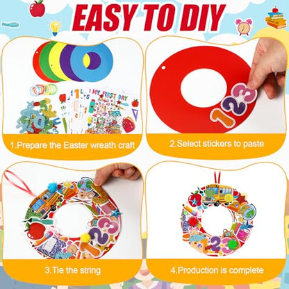 Hollowfly 48 Sets Back to School Crafts Kits, DIY Wreath with Stickers - style: First Day of School