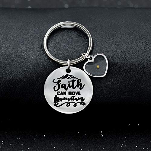 Uloveido Stainless Steel Faith Cross Keychain & Jesus Loves Me Christian Keyring Mustard Seed Charms Religious Jewelry - style: Faith Can Move-heart