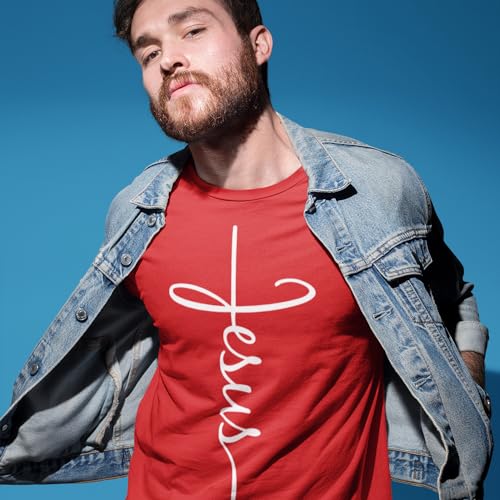 Jesus Cross T-Shirt - Christian Religious Graphic Tee for Men Women - color: Red, size: Large