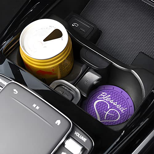 AICEL 4 Pack Car Cup Coasters, 2.75 Inch Soft PVC Car Cup Holder Insert Coaster, Blessed Cross and Heart Christian Anti Slip Shockproof Drink Mat, Universal Vehicle Interior Accessories (Dark Purple) - color: Dark Purple
