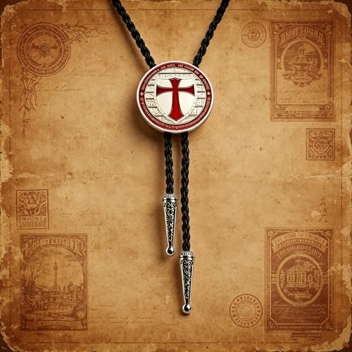 Fashionable Cross Bolo Tie Multi-Color Cross Shield Necktie - color: Red