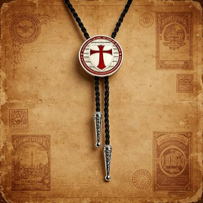 Fashionable Cross Bolo Tie Multi-Color Cross Shield Necktie - color: Red