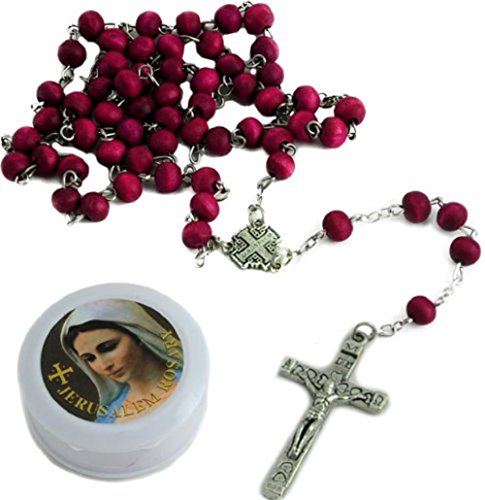 Bethlehem Gifts TM Red Rose Scented Rosary Beads Catholic Necklace Christian Pendant prayer Blessed Wood Long Israel