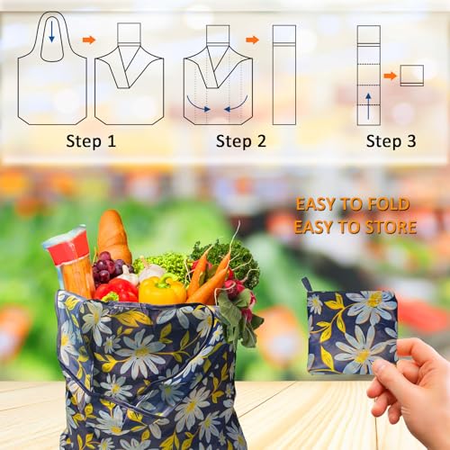 Reusable Grocery Bags, Lightweight 4 Pack Foldable Shopping Tote Bag - color: Lemon 4 Pack