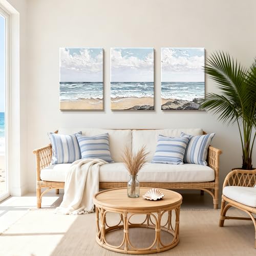 WENGTIAO Abstract Seascape Beach Canvas Wall Art Prints 16"x24"x3 - color: Coastal Beach, size: 16"x24"x3Pcs