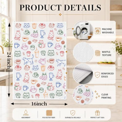 Cat Coffee Lover Kitchen Hand Towels 16x24 Inch - color: Cat Coffee